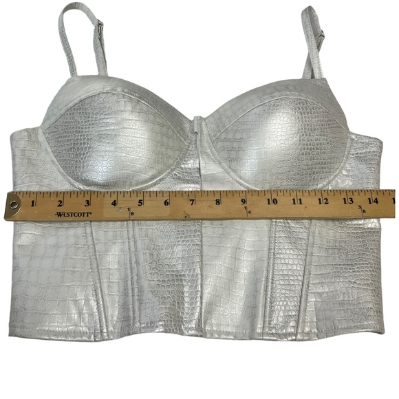 Bustier Crop Top Faux Crocodile Leather White Silver Size Medium - Picture 5 of 8